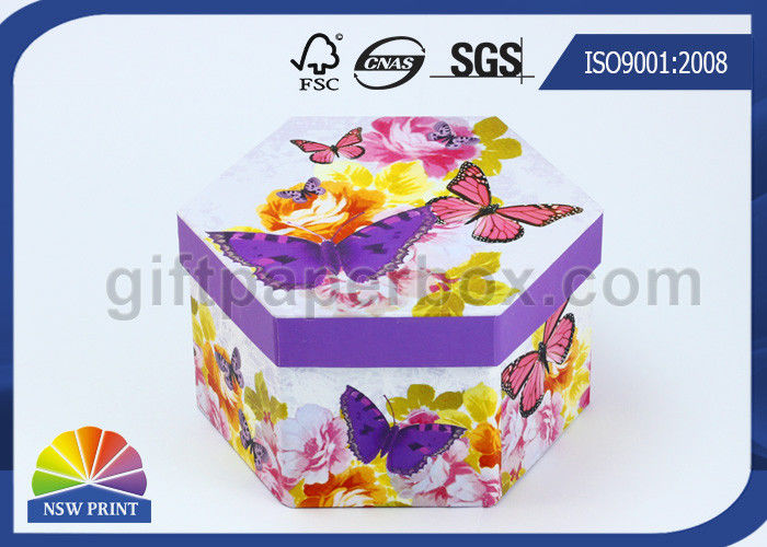 Recycled Printed Paper Gift Box with Lid / Hexagon Cardboard Paper Eco Friendly Packaging Boxes